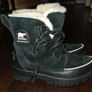 Sorel Waterproof Suede Black and White Winter Boots